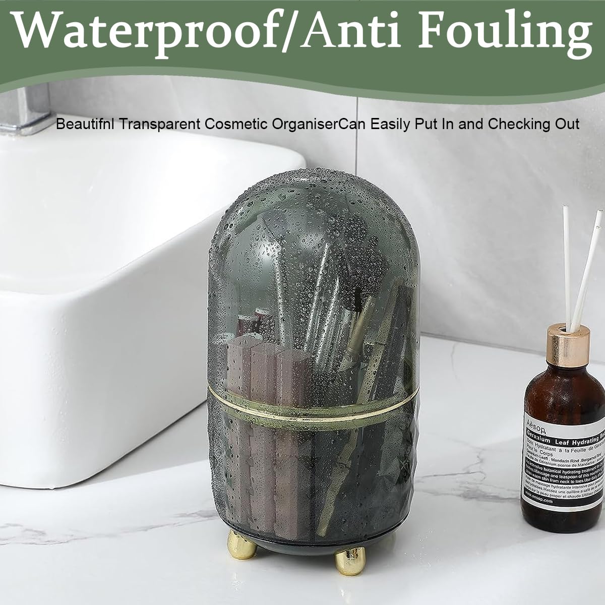 MAYCREATE Makeup Brush Holder Organizer with Lid, 360 Rotating Clear Dustproof Makeup Brushes Storage Stand for Vanity Bathroom Countertop - 5 Compartments, Anti-slip Base MAYCREATE Makeup Brush Holder Organizer with Lid, 360 Rotating Clear Dustproof Makeup Brushes Storage Stand for Vanity Bathroom Countertop - 5 Compartments, Anti-slip Base